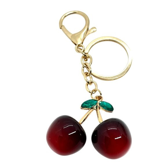 3/$30 NEW RED CHERRY KEYCHAIN GOLD TONE BAG CHARM FRUIT ACCESSORY CUTE GIFT NWT - Picture 8 of 10